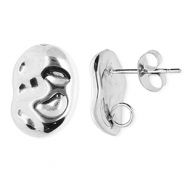 Roestvrij stalen (RVS) Stainless steel onderdelen oorbellen / oorstekers ovaal met oogje Silver