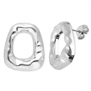 Roestvrij stalen (RVS) Stainless steel oorbellen / oorstekers trapezium Silver