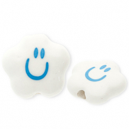 Kralen keramiek wolk met smiley White-blue