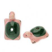 Kralen keramiek schildpad Dark green-vintage pink-black