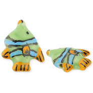 Kralen keramiek vis Green-orange-blue-black