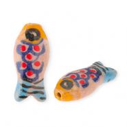 Kralen keramiek vis Vintage pink-orange-blue-red-black