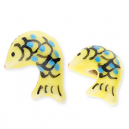 Kralen keramiek vis Yellow-blue-black