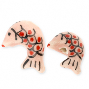 Kralen keramiek vis Vintage pink-red-black