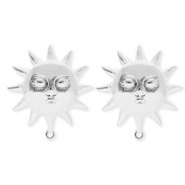 BY31® Roestvrij stalen (RVS) Stainless steel onderdelen oorbellen / oorstekers zon met gezicht met oogje Silver
