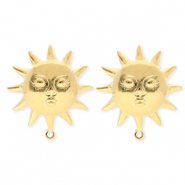 BY31® Roestvrij stalen (RVS) Stainless steel onderdelen oorbellen / oorstekers zon met gezicht met oogje Gold