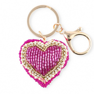 Sleutelhangers hart Gold-fuchsia-white