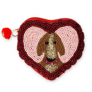 Portemonnee hart met hond Gold-silverlined red-light pink-brown