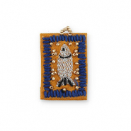 Handgemaakte bedels van stof vis Brown-dark blue-silver-gold