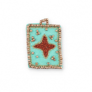 Handgemaakte bedels van stof ster Turquoise-brown-gold