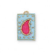 Handgemaakte bedels van stof druppel Light blue-fuchsia-gold