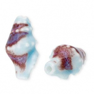 Kralen keramiek wulk Light blue-brown