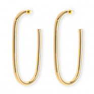 Statement oorbellen / oorstekers ovaal met RVS steker Gold