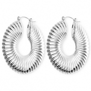 Statement oorbellen / creolen cirkel geribbeld met RVS steker Silver