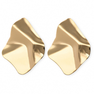 Statement oorbellen / oorstekers organische ruit met RVS steker Gold