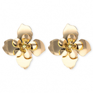Statement oorbellen / oorstekers bloem met RVS steker Gold
