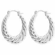 Statement oorbellen / creolen twisted met RVS steker Silver