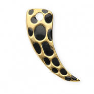 Roestvrij stalen (RVS) Stainless steel bedels hoorn met luipaardprint Gold-black