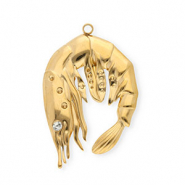 Roestvrij stalen (RVS) Stainless steel bedels garnaal Gold