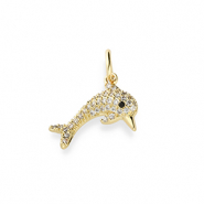 Brass TQ metaal bedels dolfijn met strass Gold-transparent-black