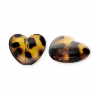 Acryl kralen hart met luipaardprint Transparent amber brown