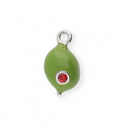 BY31® Eco-brass metaal bedels met enamel olijf Silver-olive green-red