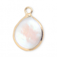 Imperfecte zoetwaterparels bedel round/drop Gold-Natural white
