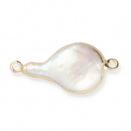 Imperfecte zoetwaterparels tussenstuk asymmetric drop Gold-Natural white