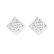 Roestvrij stalen (RVS) Stainless steel onderdelen  oorbellen / oorstekers vierkant met oogje Silver