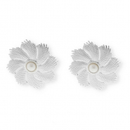 Roestvrij stalen (RVS) Stainless steel onderdelen oorbellen&nbsp;/&nbsp;oorstekers bloem met imitatie parel met oogje Silver-white