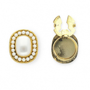 Button covers ovaal met imitatieparels Antique gold-white