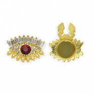 Button covers oog met strass en imitatieparels Gold-red-crystal-white