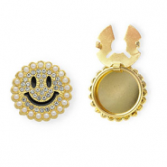 Button covers smiley met strass en imitatieparels Gold-black-crystal-white