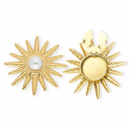 Roestvrij stalen (RVS) Stainless steel button covers zon met imitatieparel Gold-white