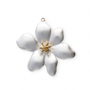 Roestvrij stalen (RVS) Stainless steel bedels met enamel bloem Gold-pearl white