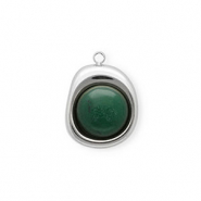 Roestvrij stalen (RVS) Stainless steel bedels met Jade organisch ovaal Silver-green