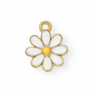 Roestvrij stalen (RVS) Stainless steel bedels met enamel madelief Gold-white-orange