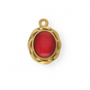Roestvrij stalen (RVS) Stainless steel bedels met enamel ovaal Gold-red