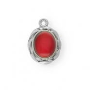 Roestvrij stalen (RVS) Stainless steel bedels met enamel ovaal Silver-red