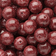 14 mm glaskralen Burgundy red-white