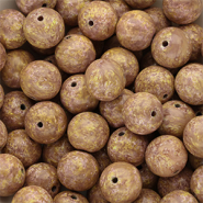 12 mm glaskralen Light brown-yellow-white