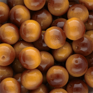 14 mm glaskralen Brown-amber yellow