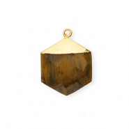 Natuursteen bedels tijgeroog hexagon Golden brown-gold
