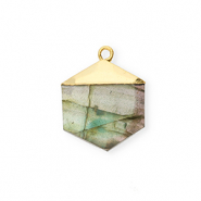 Natuursteen bedels labradoriet hexagon Grey-gold
