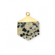 Natuursteen bedels dalmatiër steen hexagon Greige-black-gold
