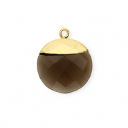 Natuursteen bedels smoky kwarts rond Taupe-gold