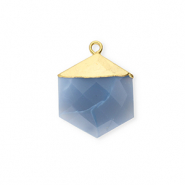 Natuursteen bedels chalcedoon hexagon Denim blue-gold