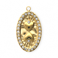 Roestvrij stalen (RVS) Stainless steel bedels met strass ovaal met hartjes Gold-crystal