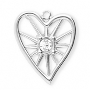 Roestvrij stalen (RVS) Stainless steel bedels met strass hart Silver-crystal