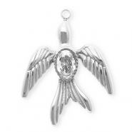 Roestvrij stalen (RVS) Stainless steel bedels met strass zwaluw Silver-crystal
